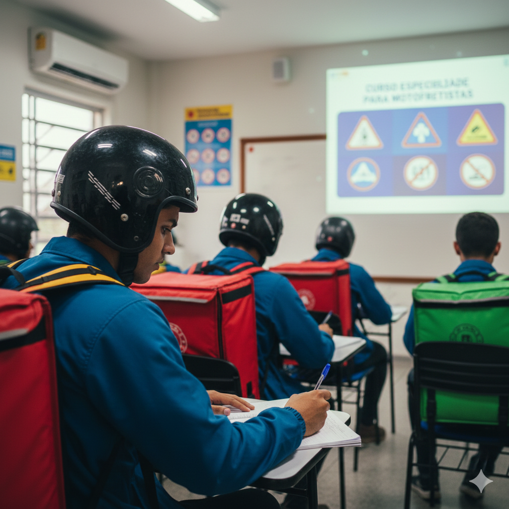 Entregadores fazendo Curso